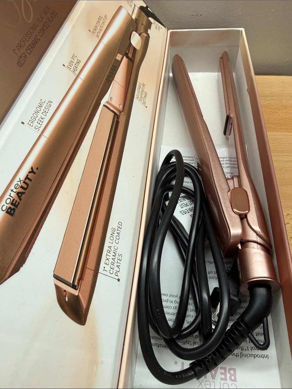 Cortex Beauty Pro Slim 1” Flat Iron Hair Straightener Ceramic Coated Rose Gold